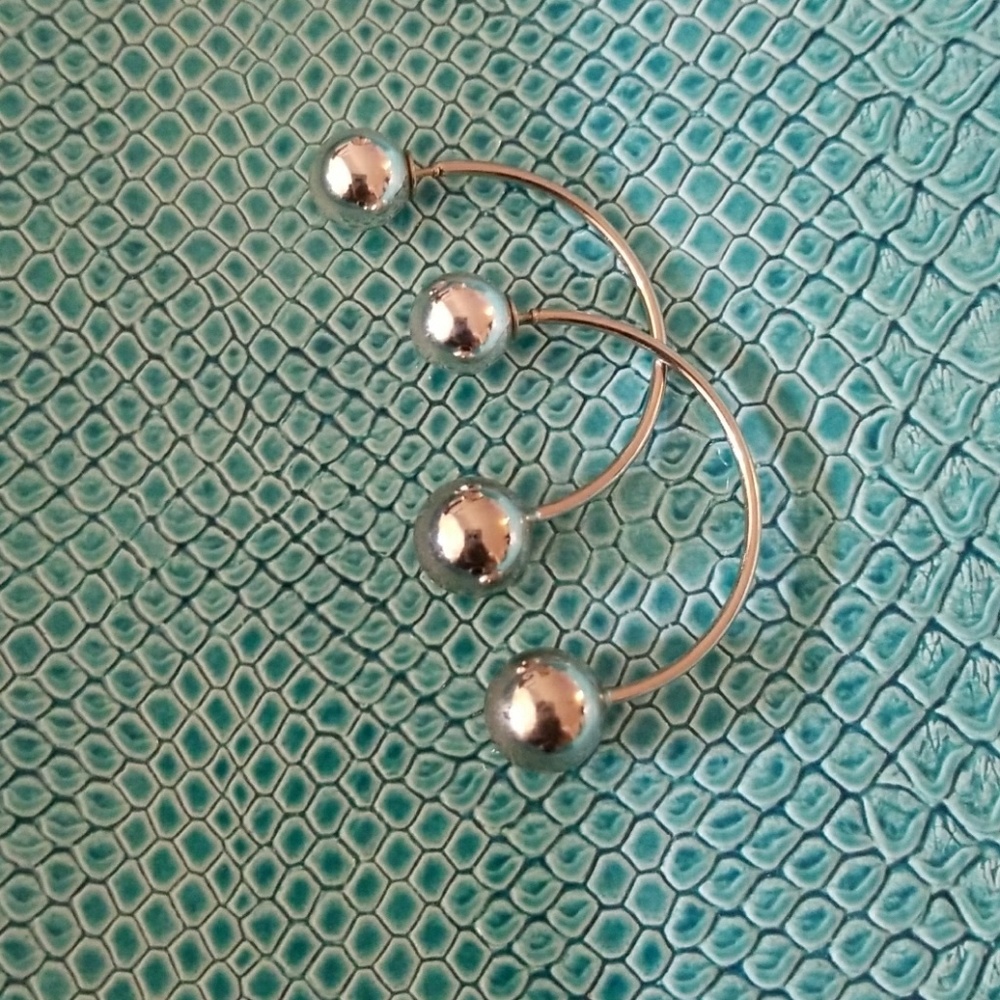 Silver Ball half hoop earrings for pierced ears